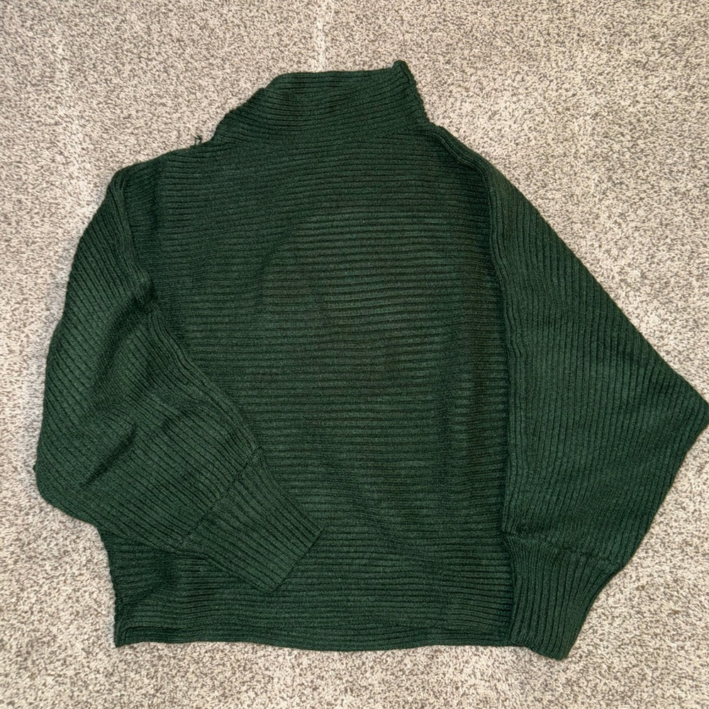 Dark Green Ribbed Turtleneck Sweater